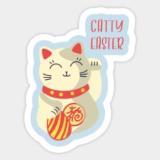 Catty Easter T-Shirt - Funny Chinese Cat with Easter Egg Sticker